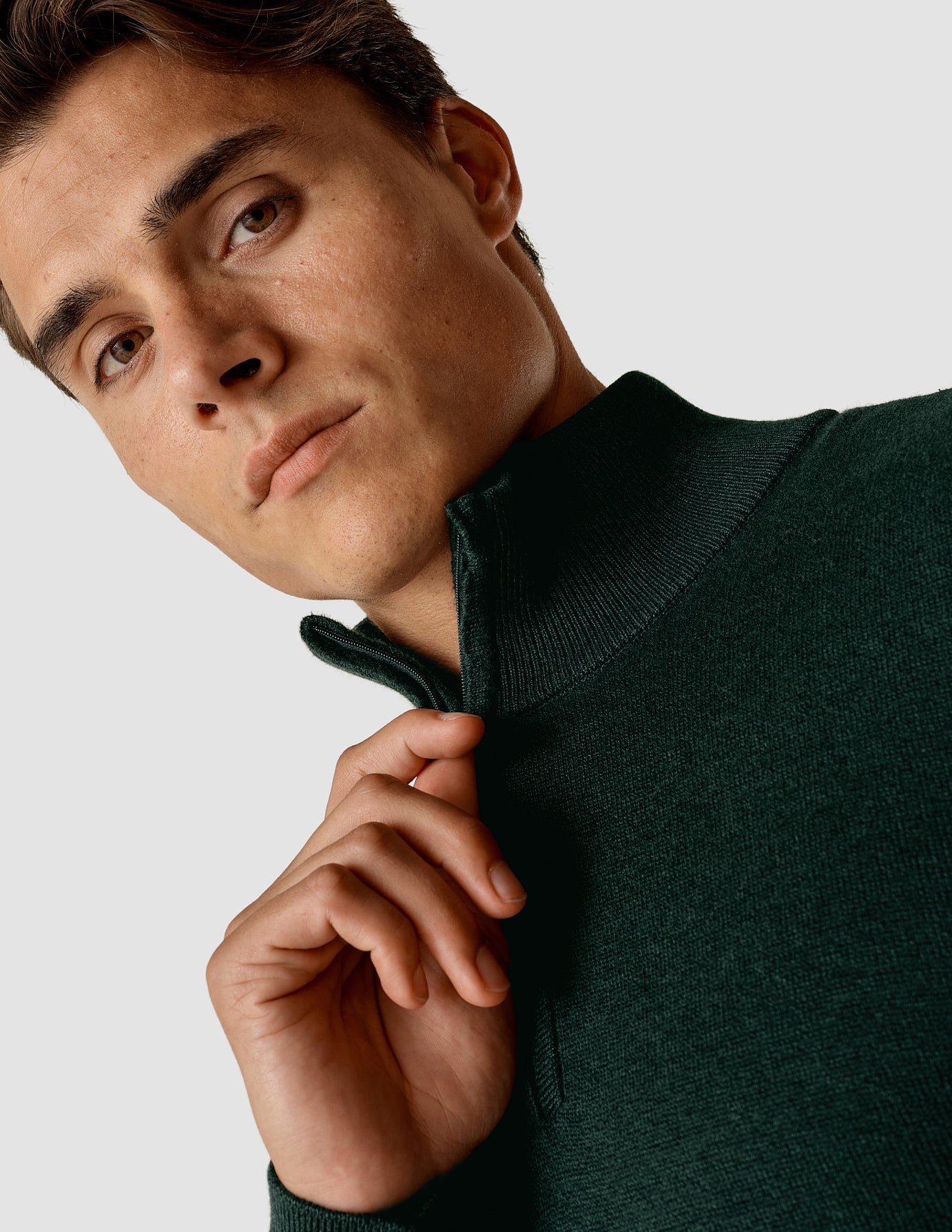 Fine Knit Half Zip Forest Green Molinaire